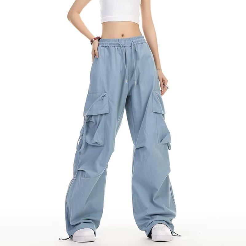 

Спецодежда с высокой талией, повседневные брюки-карго для женщин, модные прямые широкие брюки, женские уличные однотонные свободные мешковатые брюки, женские 24200 2XL синий
