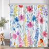 Watercolor Floral Shower Curtain Daisy Herb Plant Flower Botanical Bathroom Decor Modern Dark Polyester Bath Curtain With Hooks