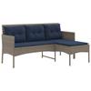 Garden Sofa Set with Cushions 2 Pcs Grey and Navy Blue Poly Rattan