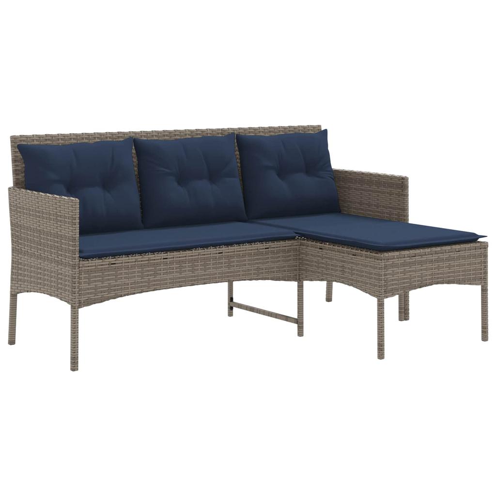 Garden Sofa Set with Cushions 2 Pcs Grey and Navy Blue Poly Rattan