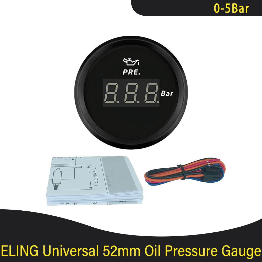 Waterproof 52mm Oil Pressure Gauge Meter 0-5Bar 0-75Psi 0-10Bar 0-145Psi with Red Backlight for Car Truck Boat Yacht 9-32V