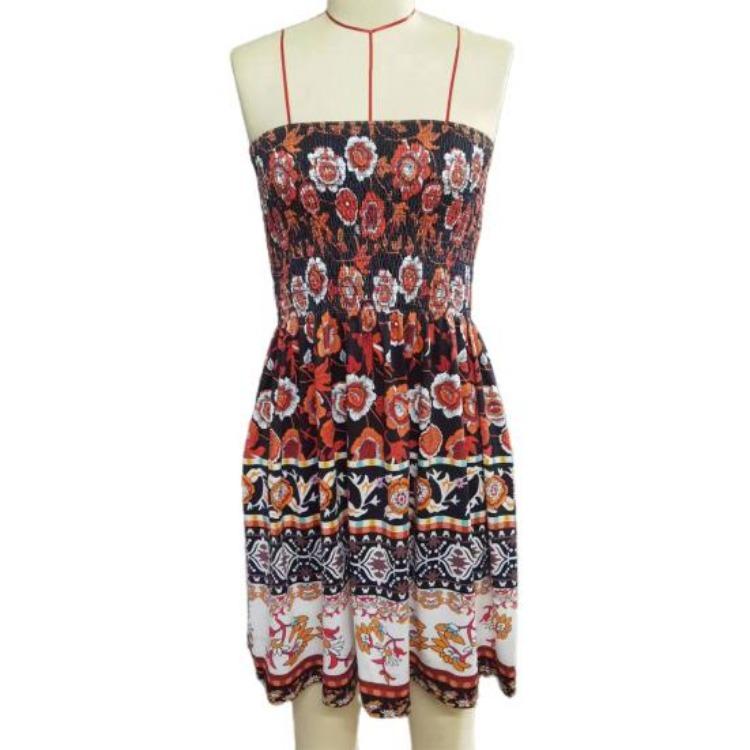 Abito estivo senza spalle da donna, a fascia, senza maniche, schiena scoperta, stile bohémien, stampa floreale, linea ad A, elastico sul busto, lunghezza al ginocchio, abito da spiaggia per le vacanze