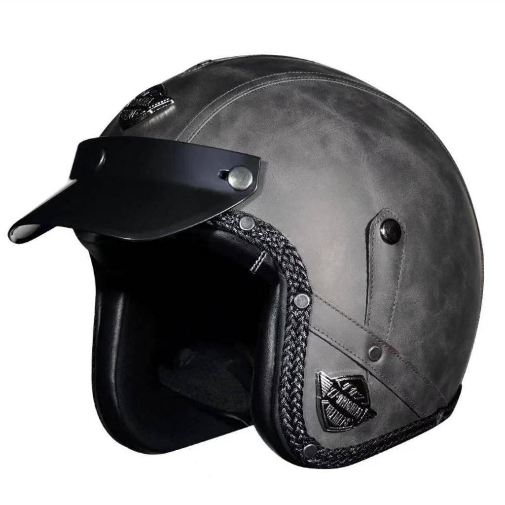 Open Face Retro Helmet Motorcycle Helmet Vintage Retro PU Leather Motocross Scooter Jet Glasses