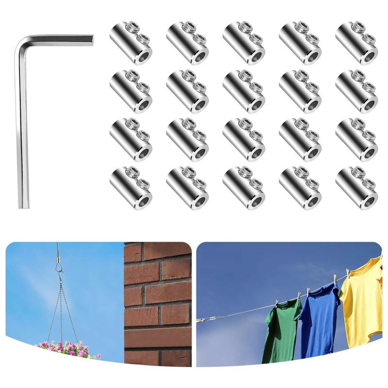 

20pcs Steel Wire Rope Cable Clamp Metal Clips Stainless Steel Sling Tools Fastening Accessories Double Hole Cable Clamps