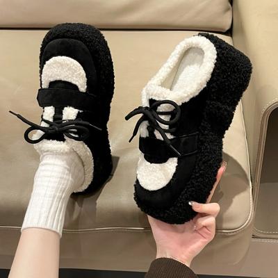 Fur Flats Women Platform Suede Slippers Warm Plush Cotton Shoes Fad Flip Flops Casual Sneakers Winter 2025 Trend Zapatos Mujer