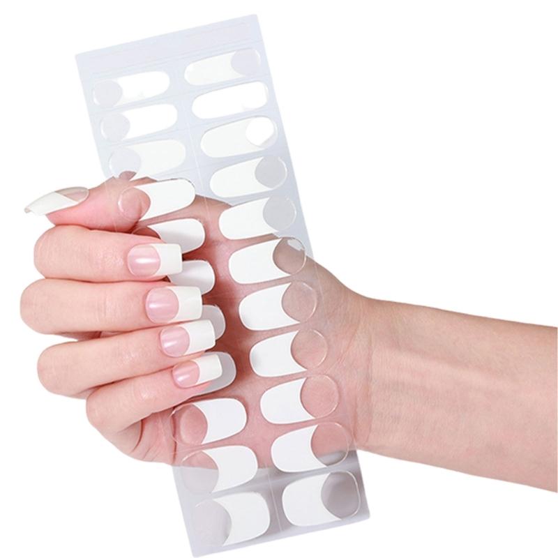 Gel Nail Stickers Full Cover Self Adhesive French Manicure Strips Quick Apply No UV Light Required with Nail File Stick