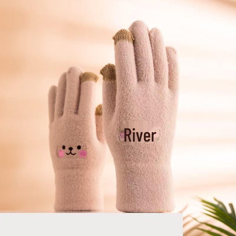 Fleece-Lined Winter Touchscreen Gloves - Thick, Warm, and Cute for Students