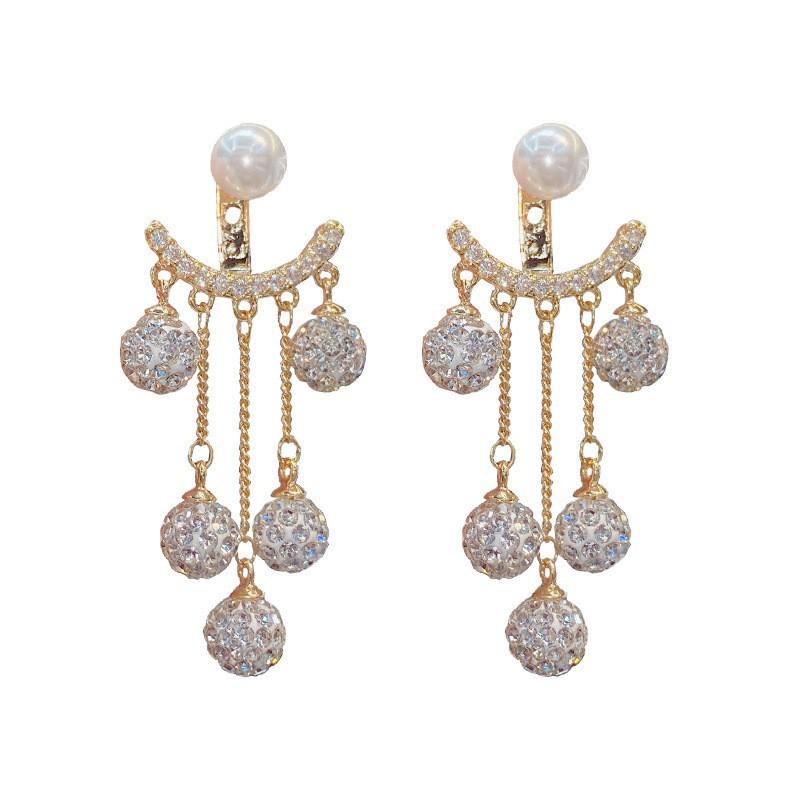 Red Pearl Diamond Ball Back Hanging Stud Earrings Women'S Two-Wear Design Versatility Earrings