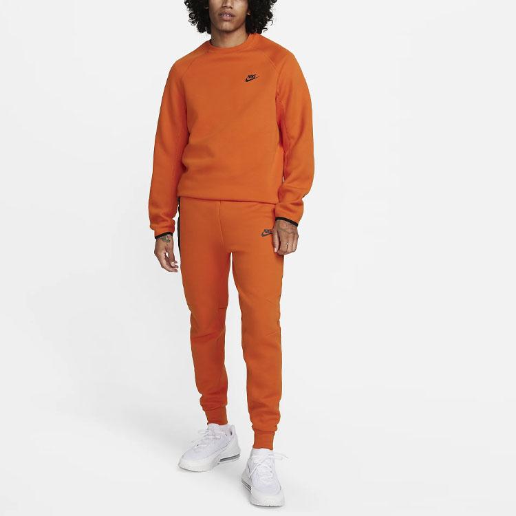 Nike Sportswear Tech Fleece Solid Logo Ribbed Crewneck Sweatshirt Men Sweatshirt Orange FB7916-893