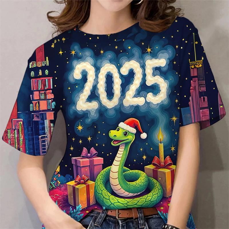 2025 Year Of The Snake T Shirt Women 3d Print Cute Snake Graphic T-shirts Fashion Casual Short Sleeve Unisex Lunar New Year Tees