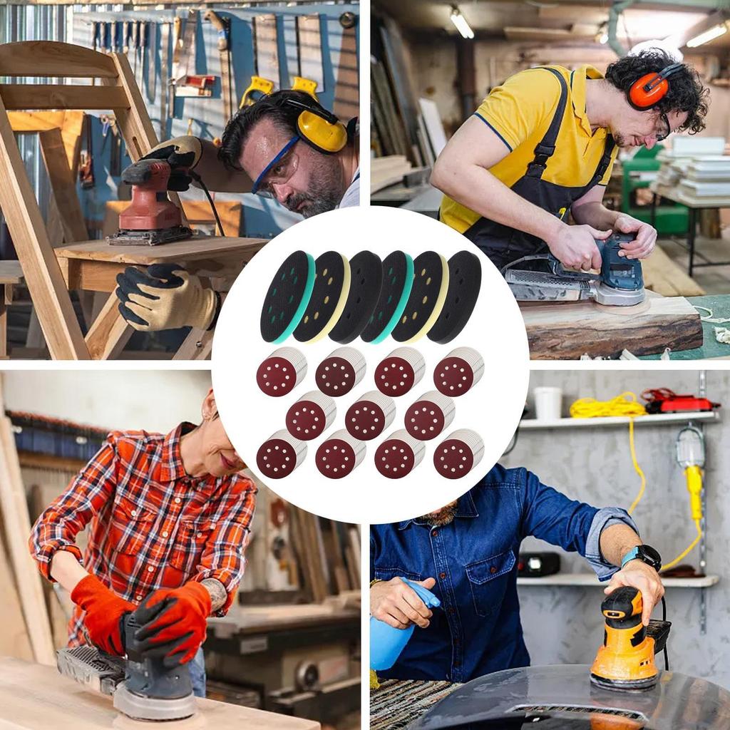 Sanding Disc 5 Inch 8 Hole Buffer Discs Sanding Buffer Cushion For Polisher Polishing Grinding Wood Metal Automotive Drywall