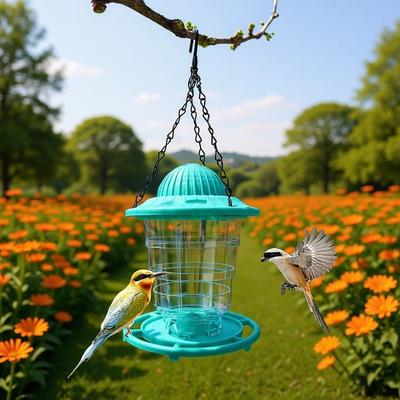 Folding Hanging Bird Feeder Large Capacity with Roof Automatic Bird Feeder Waterproof Bird Food Container Garden