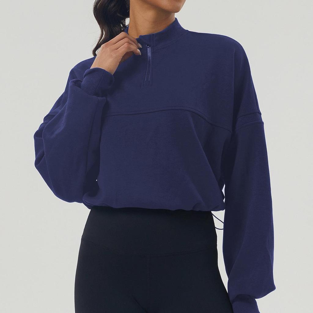 Autumn/Winter Women's Thick Yoga Sweatshirt - Half-Zip Long Sleeve, Relaxed Fit for Sports & Leisure