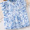 Girls' Fashionable Blue Outfit - Summer Children's Sweet Floral Top and Skirt Set