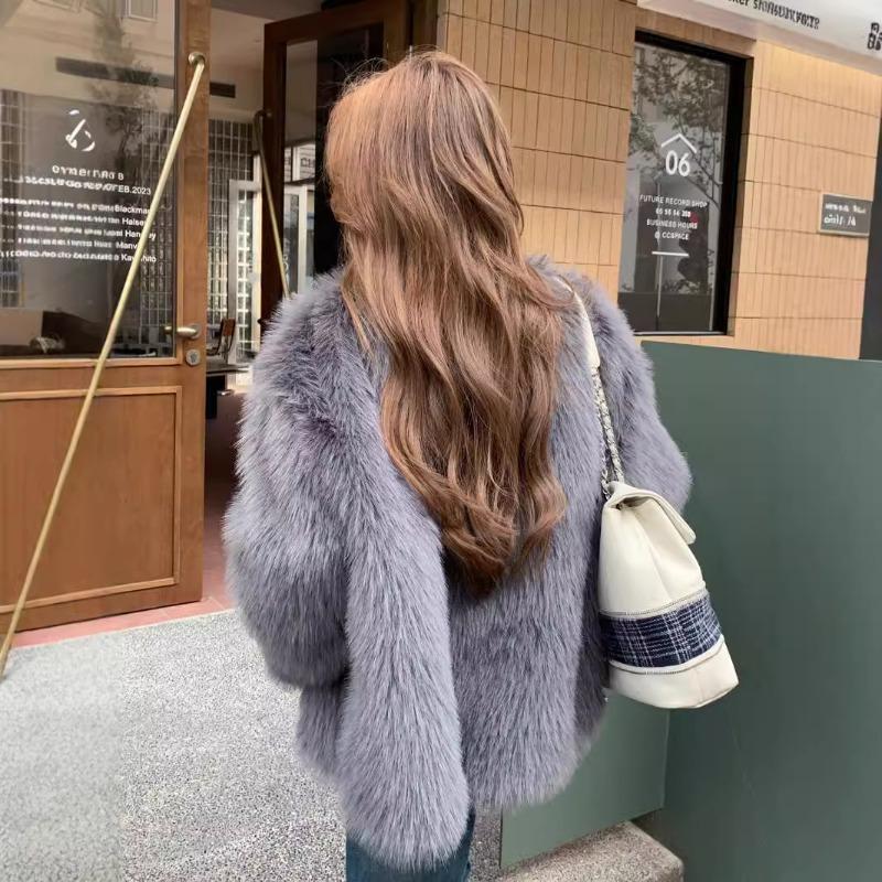 Autumn and winter gray Toka fox fur fur fur coat double-breasted women's clothing large size loose plush clothes