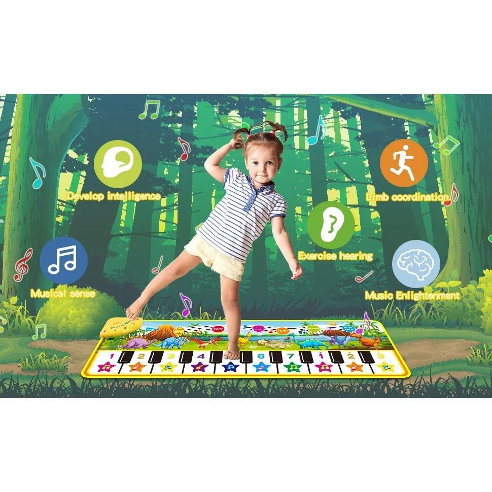 110x36cm Musical Piano Mat Toddle Mat Musical Carpet Toddlers Keyboard with 8 Dinosaur Sounds Baby Mat Educational Toys for Kids