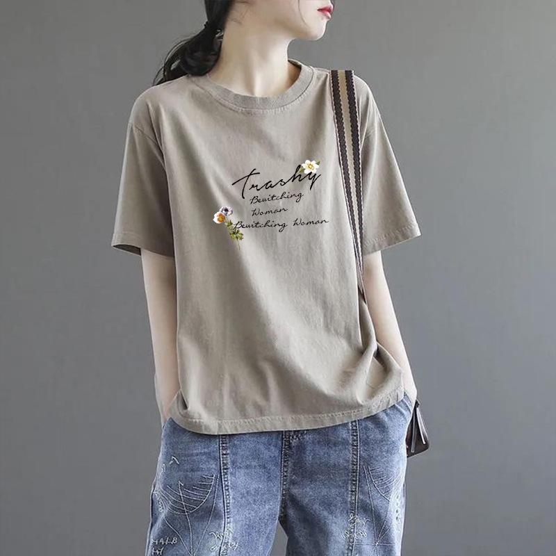 2026 Korean Style Women s Loose Letter Print Slimming T-Shirt M