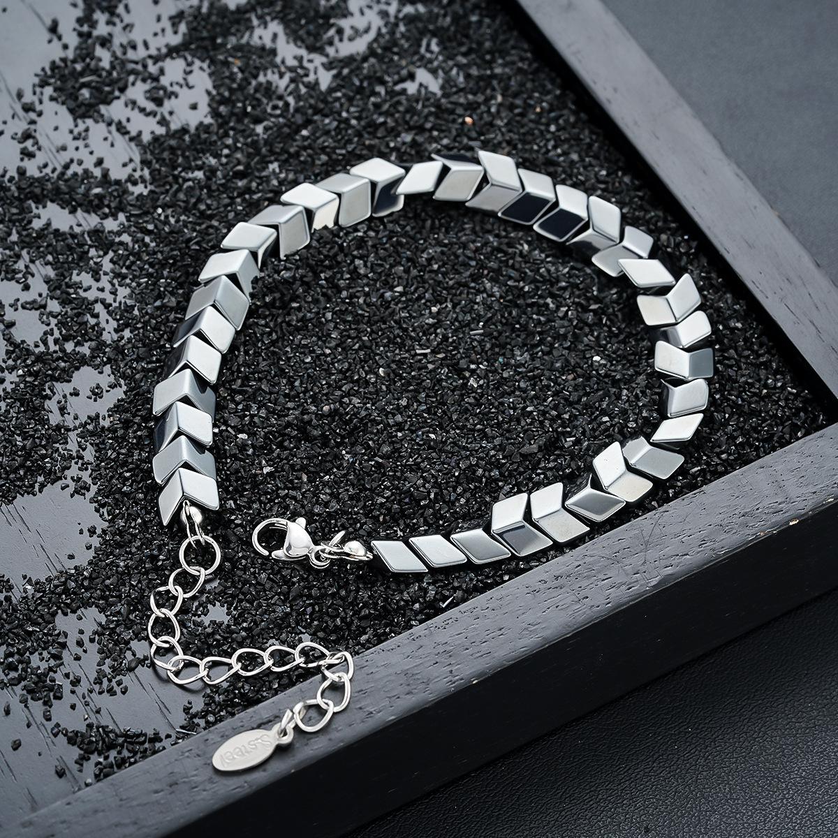 Diamond Shaped Black Hematite Spliced Bracelet Light Luxury Hip Hop Trendy Hand Accessory 1pc