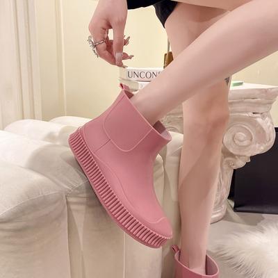 Summer New Fashion Lady's Rainboots Outdoor Waterproof Women Rain Shoes Thick Sole Anti-slip Lightweight PVC Slip-on Ankle Boots