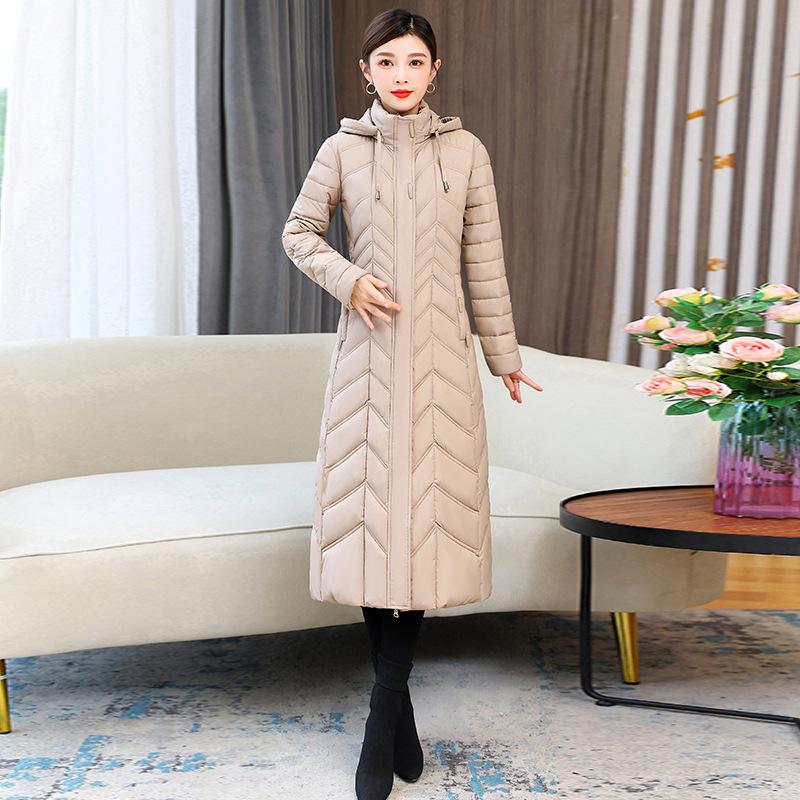 2025 long down cotton jacket women's winter long over the knee waist slimming women's cotton jacket padded jacket