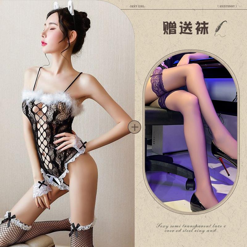 New Sexy Lingerie Sexy Cute Rabbit One-piece Shoulder Mesh Suit Temptation Suit