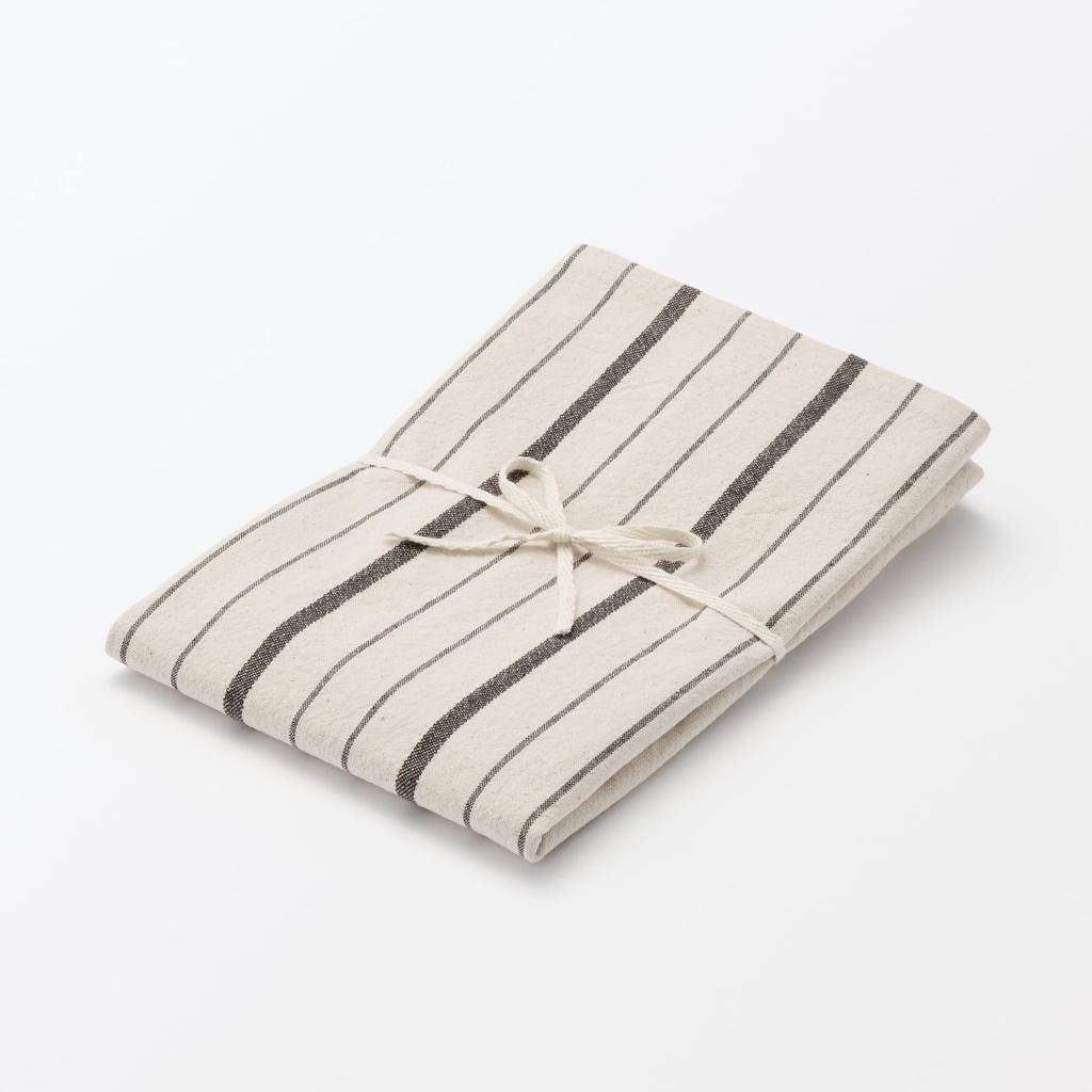 MUJI Washed Cotton Cushion Cover, 43 X 43 Cm, Natural Stripe