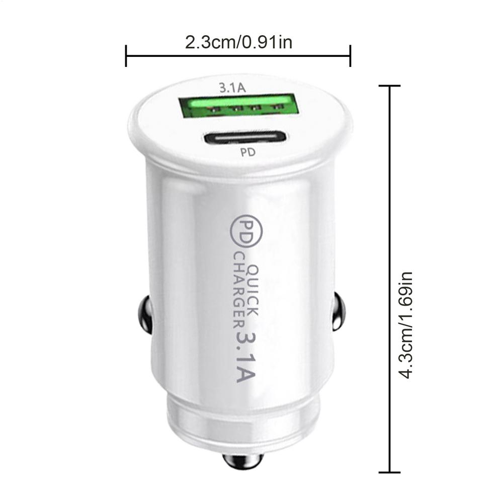 Car Charger Adapter USB A+C Type C Car Charger Adapter Auto ChargerLighter 3.1A Double-port Small Car Phone Fast Charging Plug