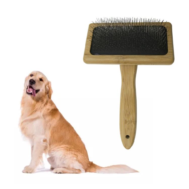 Cats Brush Bamboo Wood Handle Dog Grooming Comb Gently Removes Loose Hair Tan