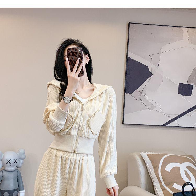 

2026 Spring Women s Fashion Set: Hoodie Jacket & Casual Long Pants Two-Piece. XL [120-130 jin]