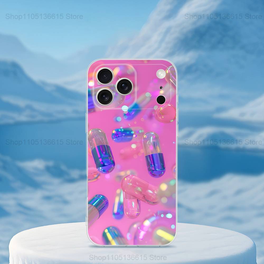 

Розовые таблетки Арт Для iPhone Max,14,16,X,13,XR,SE,12,15,Pro,17,Plus,11,XS,Mini Прозрачный Мягкий Чехол iPhone16PRO