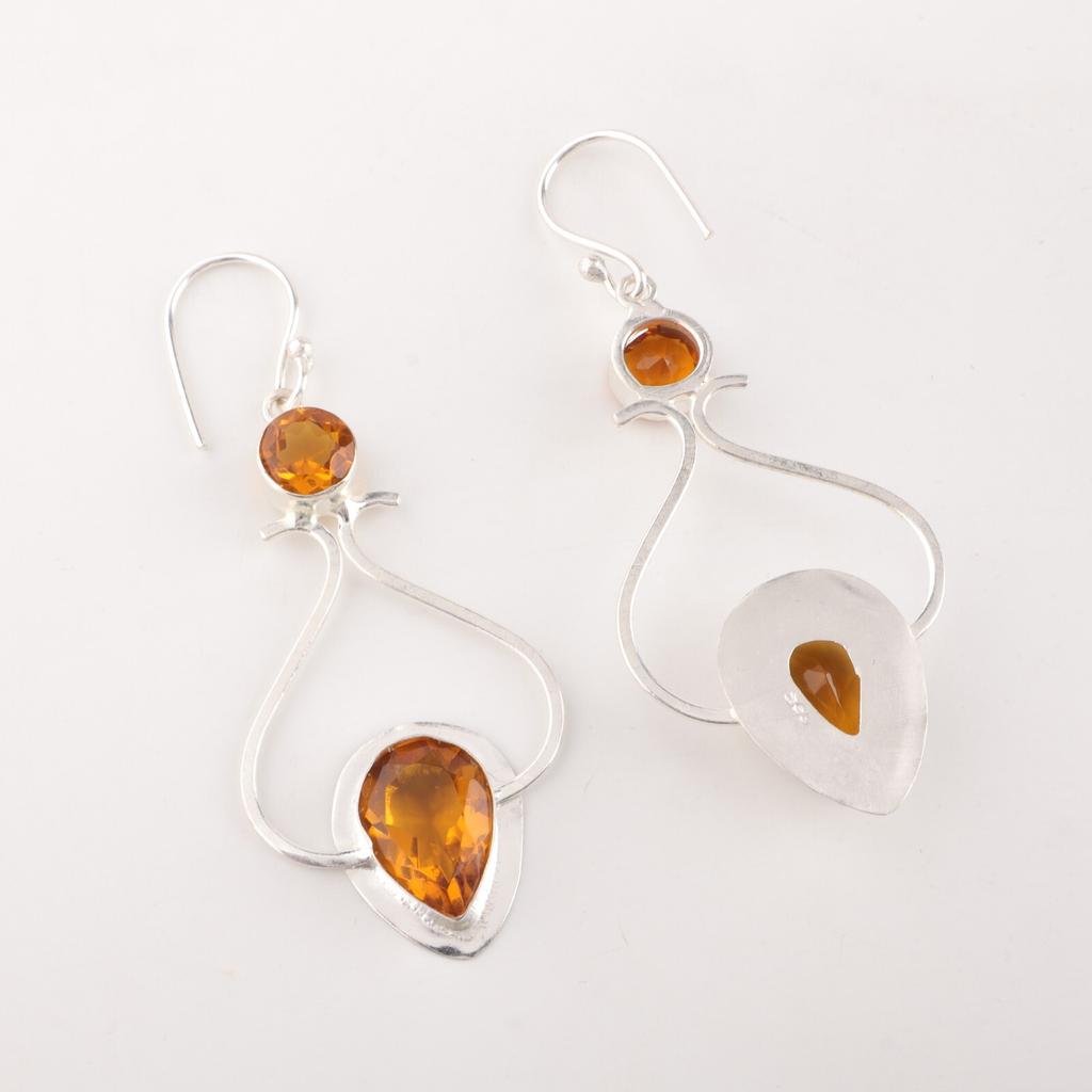 Natural Citrine Gemstone 925 Sterling Silver Handmade Pear Shape Earrings 2.07" EE-170-12
