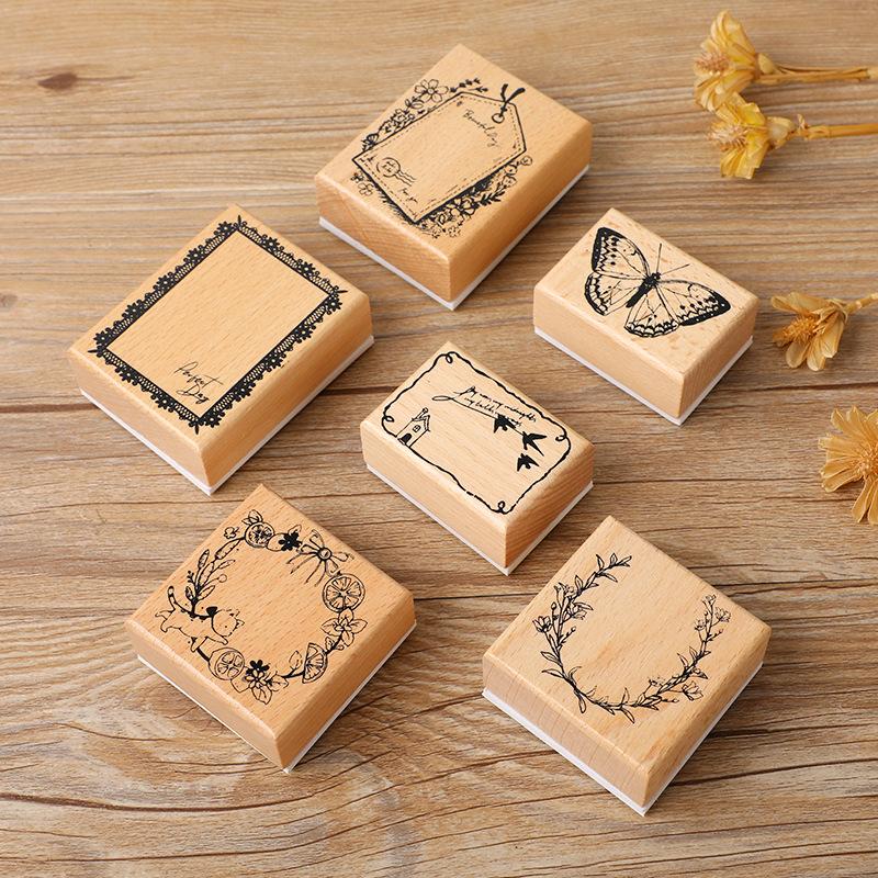 Original light retro handbook seal, butterfly, cat, garland message card, decorative material printing stamp journal stamp