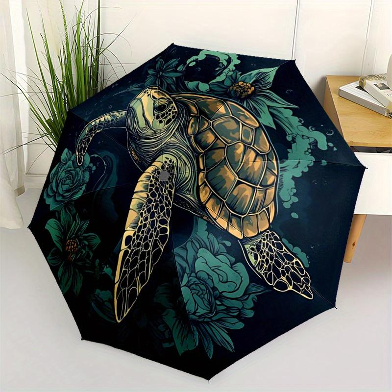1pc Sea Turtle Flowers Automatic Open 8-Rib Windproof Umbrella, Travel & Commuting, Suitable for All Seasons