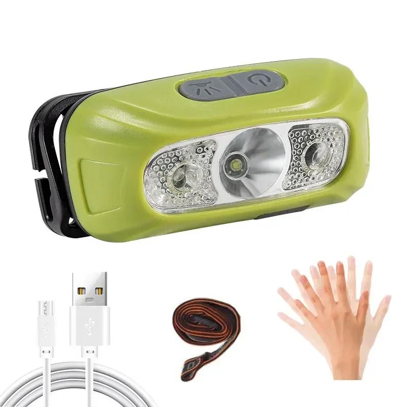 

HOMEFISH Sensor Headlamp LED High Bright Rechargeable Headlights COB Waterproof Fishing Camping Cycling Induction Head Light зелений