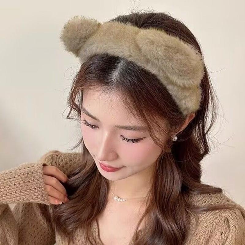 Süßes Plüsch-Stirnband mit Bärenohren, breite Krempe, für Damen, perfekt für Herbst und Winter.