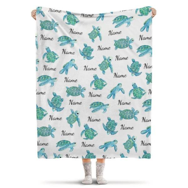 Turtle Blanket Gift Vintage Marine Animal Theme Decorative Flannel Blanket