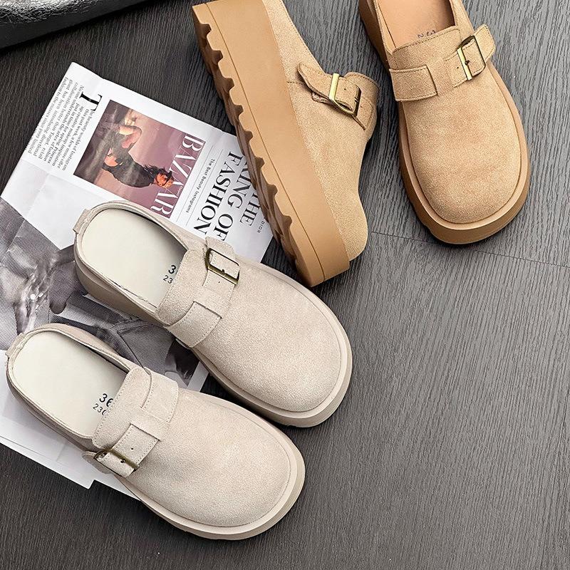 Retro cool slippers women's summer new thick-soled height increase small people wear bag head and half slippers with one pedal