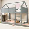 Bunk Children Bed, 90 x 200 cm, Low Bunk Single Bed, Loft Bed with Stairs, Solid Wood Frame, Wood Color