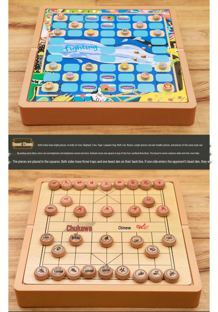 Educational Multifunctional Wooden Board Game Set: Go, Five-in-a-Row, Checkers, and Ludo for Kids