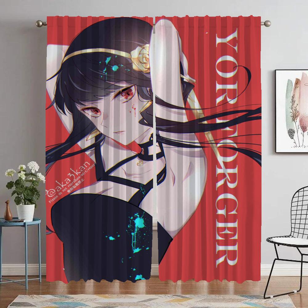 Halloween Decoration Spy X Family Blackout Curtain for Room 2 Panel Elegant Room Curtains Tulle for Bedroom Shades Partition