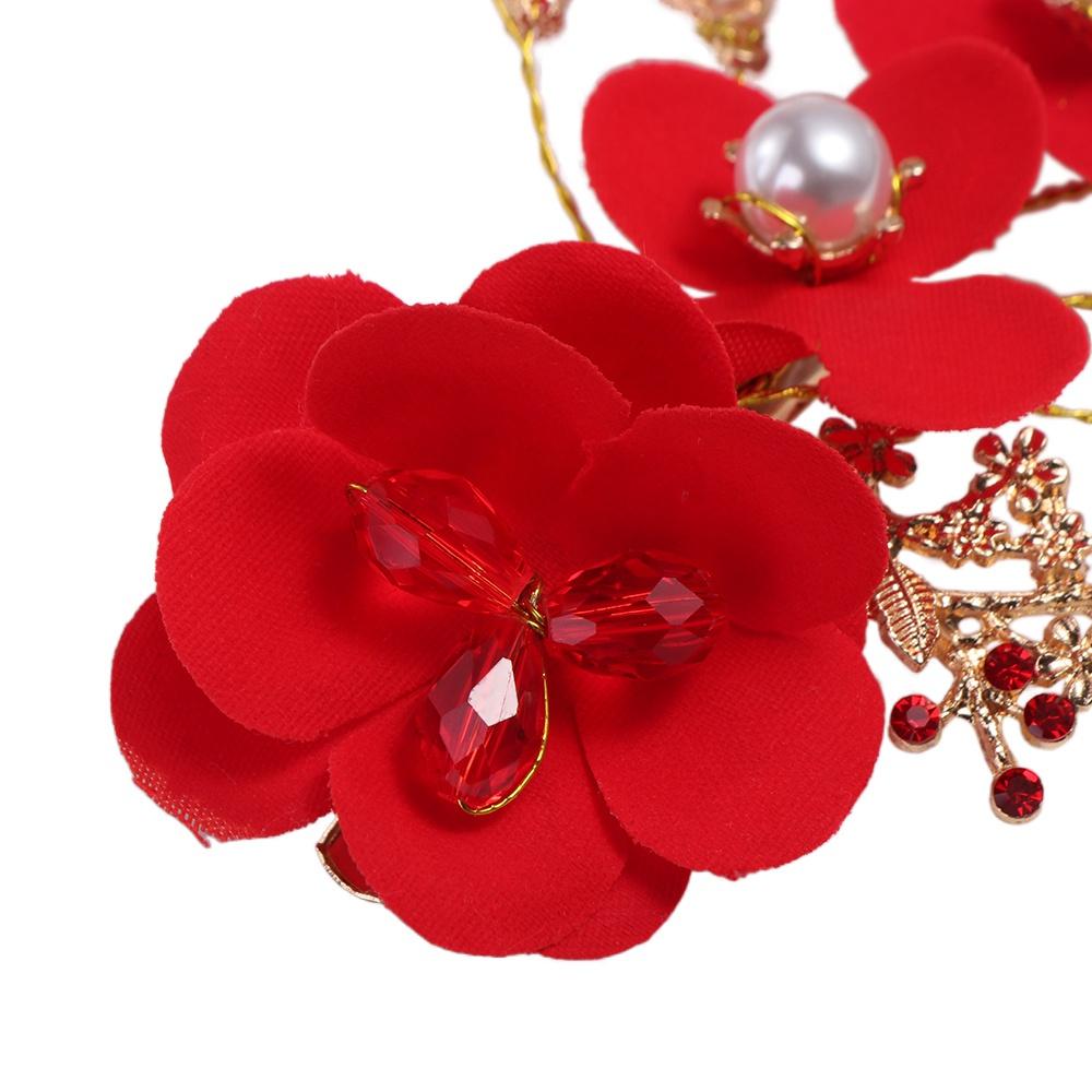 New Year Red Flower Leaf Festival Hairpins Chinese Hanfu Hair Clips Women Barrettes Duckbill Clips