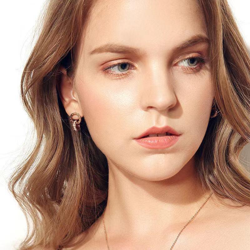 Stainless Steel Gold Silver Color Roman Numeral Zircon Stud Earrings Fashion Luxury Waterproof Earrings for Women Jewelry Gift