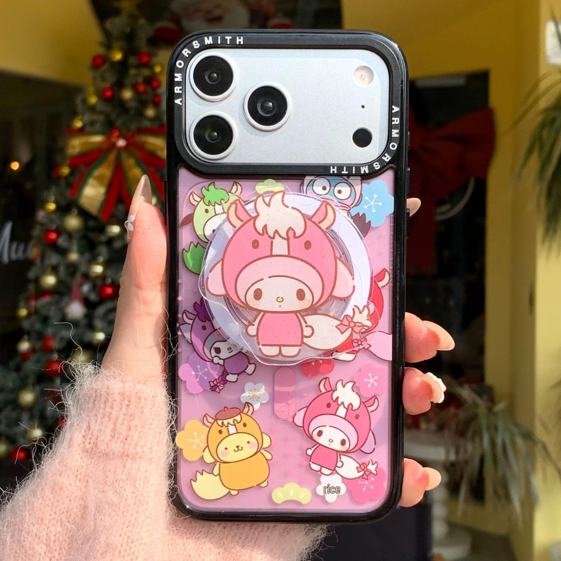 Sanrio Compatible Cute Cartoon MagSafe Magnetic Stand with Super Strong Adsorption and Retractable Air Cushion for Women. Magnetic Air Cushion Stand - OPP Bag Packaging