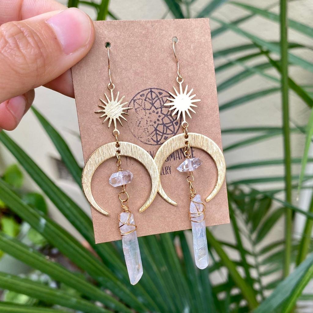 Handmade Metal Moon Star Statement Earrings For Ladies Summer Casual Wear
