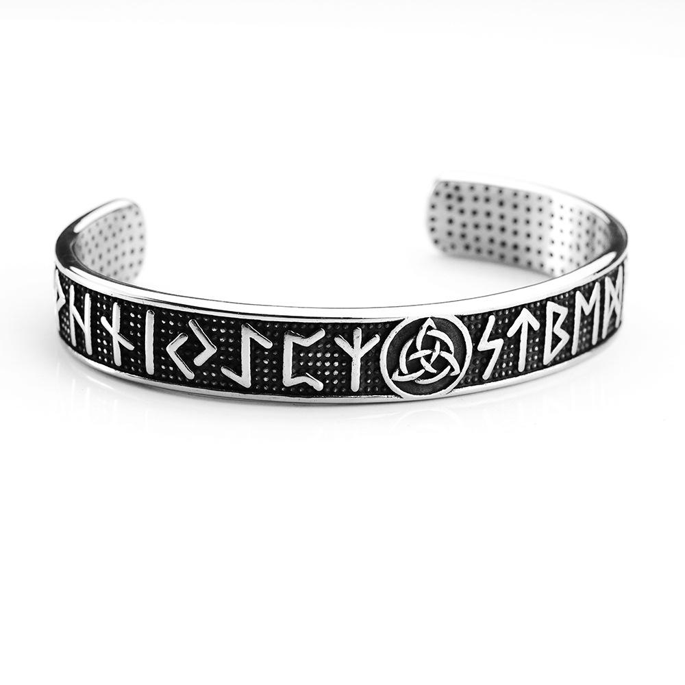 Viking Symbol Stainless Steel Retro Open Cuff Bangle Nordic Style C Bracelet