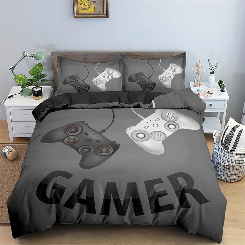 Soft Game Twin Full Queen King Bedding Set Microfiber Gamepad Controller Print Duvet Cover Set Boys Video Games Comforter Cover