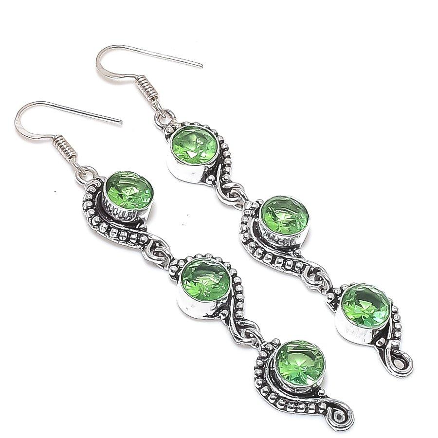 Natural Tsavorite Gemstone 925 Sterling Silver Jewelry Earring 3.27" O4b42