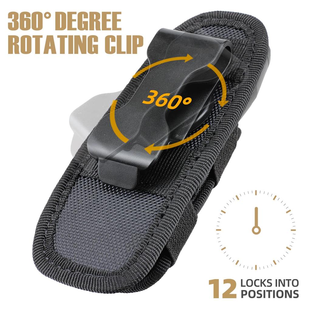 Tactical Flashlight Holster with Rotatable Belt Clip - Durable Polyester 360° Reel for Easy Attachment Ideal for Hunting Fishing