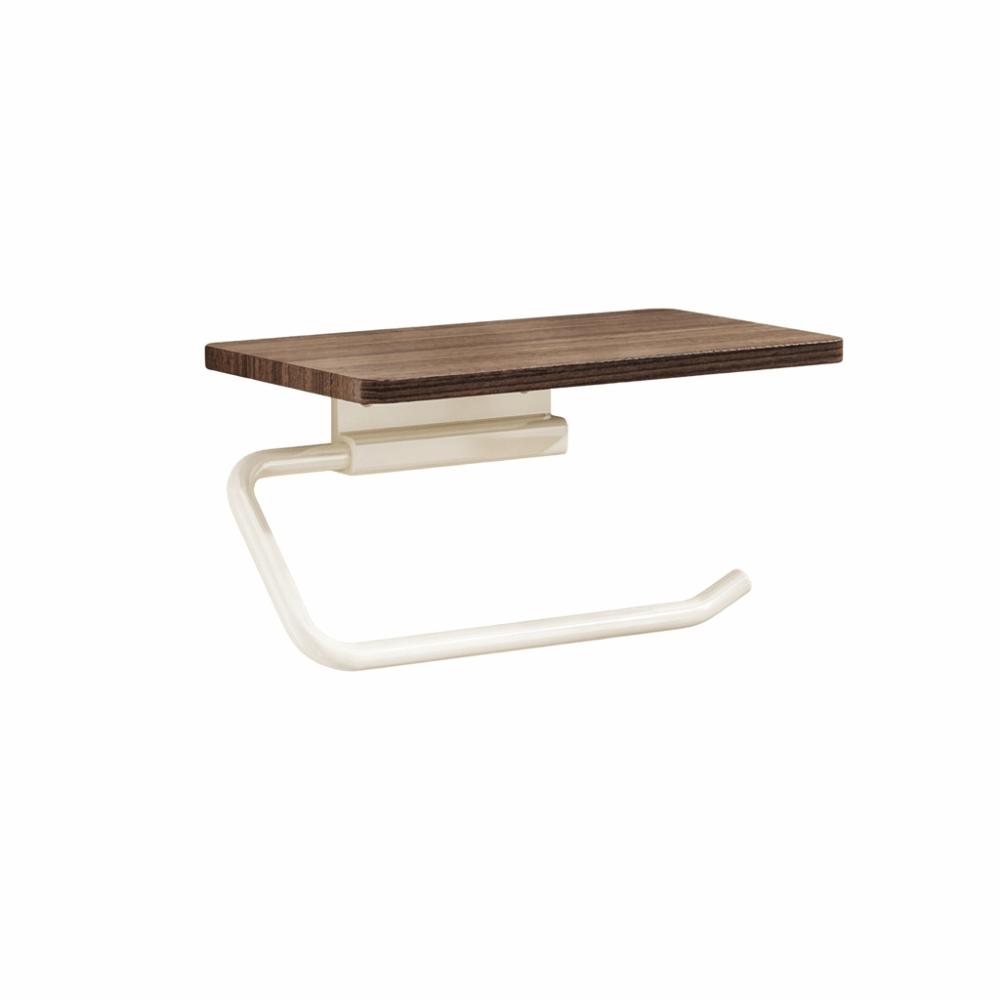 Wall Mounted Toilet Paper Holder Walnut Wood Grain Paper Towel Holder Storage Shelf Hotel Room
