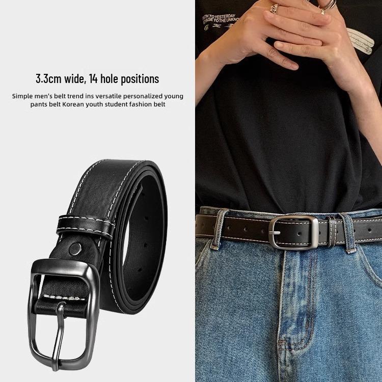 Ceinture en Cuir Style Rétro Hong Kong pour Homme avec Boucle à Ardillon - Polyvalente Large Décontractée
